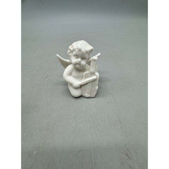 Vintage Ceramic Cherub Angel Figurines Set Of 2 White Musician Angels READ - Picture 2 of 14